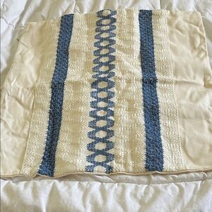 Blue and Cream Decorative Throw Pillow Cover - Elegant Textured Stripe